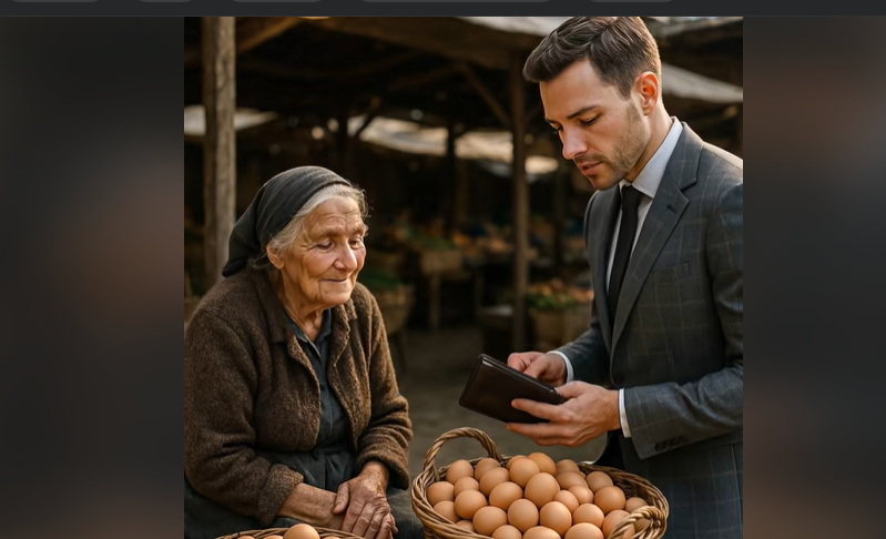 Бабушка продавала яйца на рынке