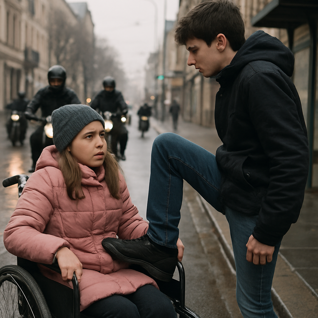 «Двигайся, калека!» — крикнул он. Через секунду 99 байкеров заглушили моторы и обернулись к нему