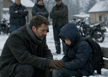 Седой байкер остановился — и одним обещанием спас ребёнка.